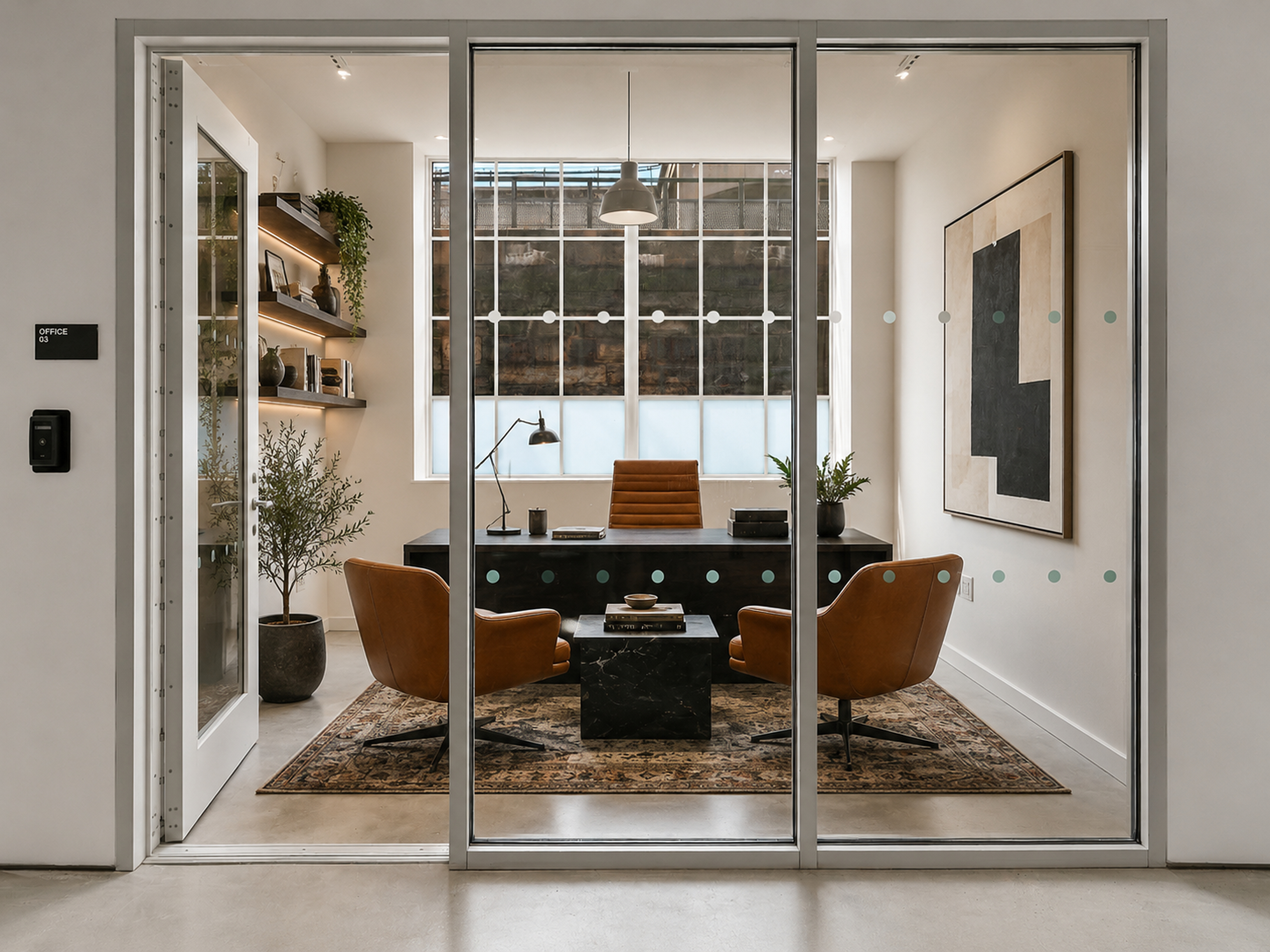 Private office behind glass at Brick 142